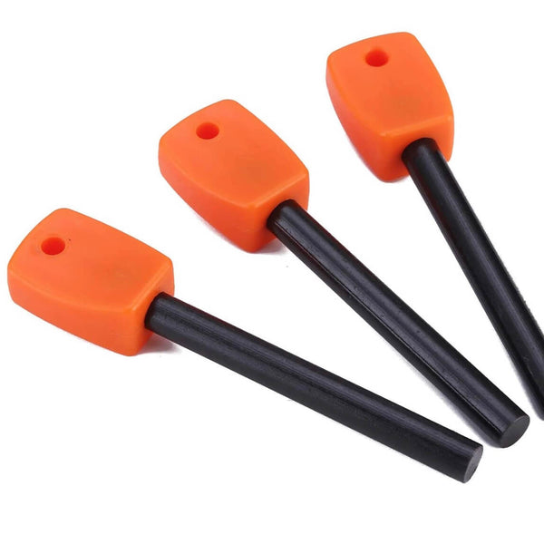3 Pack Of Ferro Rods With Handles In Orange or Black, Striker sold separately